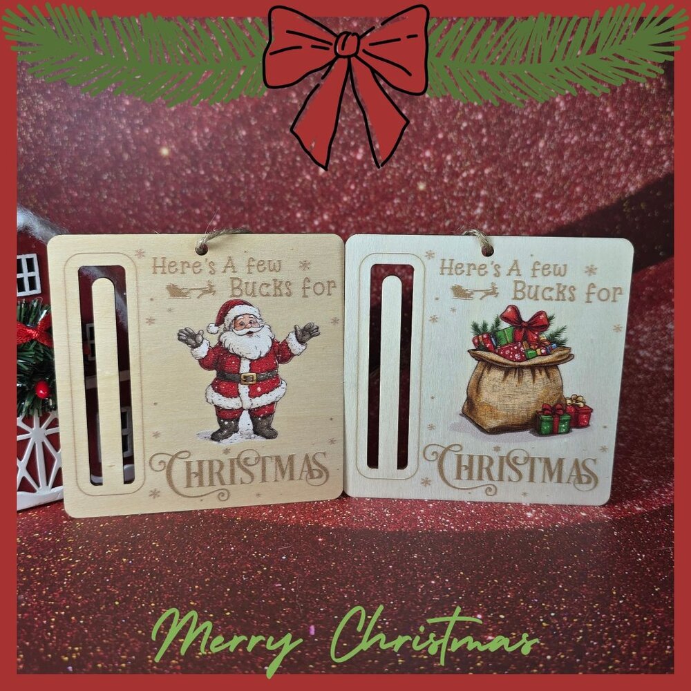 Santa Gifts Wooden Money Holders Set Of‎ 2 (NWOT)